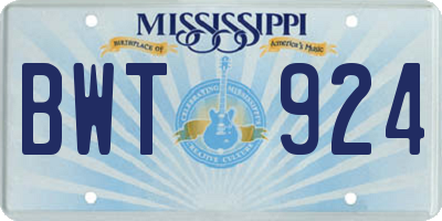 MS license plate BWT924