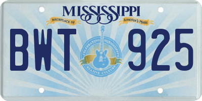 MS license plate BWT925