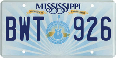 MS license plate BWT926