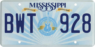 MS license plate BWT928