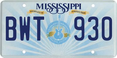 MS license plate BWT930