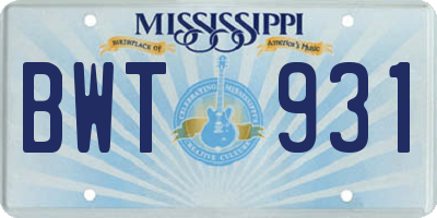 MS license plate BWT931
