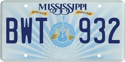MS license plate BWT932