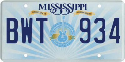 MS license plate BWT934