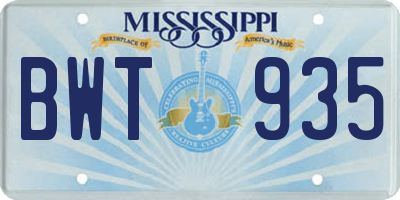 MS license plate BWT935