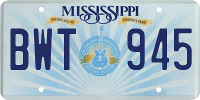 MS license plate BWT945