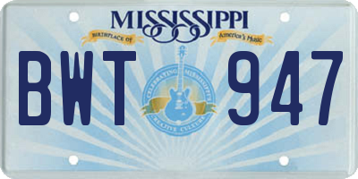 MS license plate BWT947