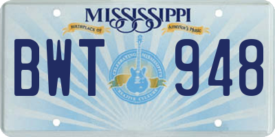 MS license plate BWT948