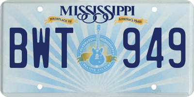 MS license plate BWT949