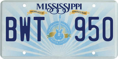 MS license plate BWT950