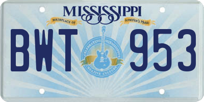 MS license plate BWT953