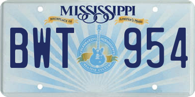 MS license plate BWT954