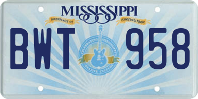 MS license plate BWT958
