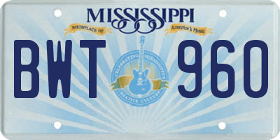 MS license plate BWT960