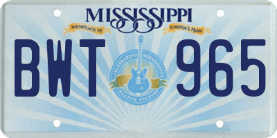 MS license plate BWT965