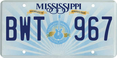 MS license plate BWT967