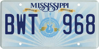MS license plate BWT968