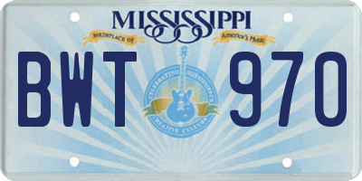 MS license plate BWT970