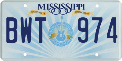 MS license plate BWT974