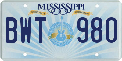 MS license plate BWT980