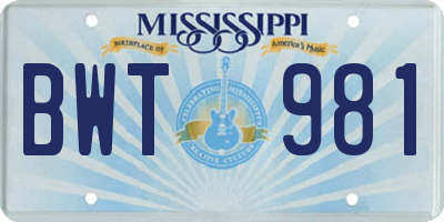 MS license plate BWT981