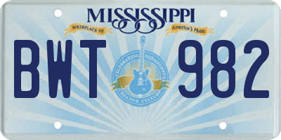 MS license plate BWT982
