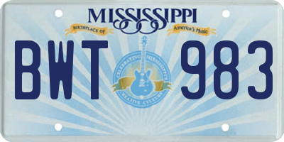 MS license plate BWT983