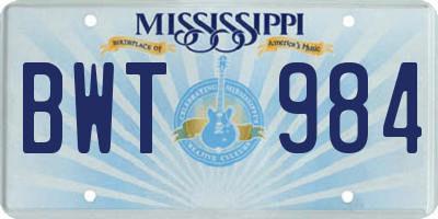 MS license plate BWT984