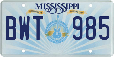 MS license plate BWT985