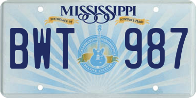 MS license plate BWT987
