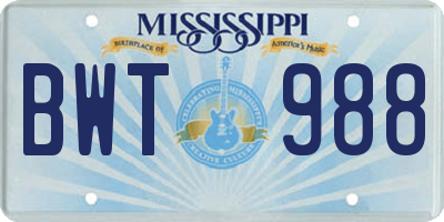 MS license plate BWT988