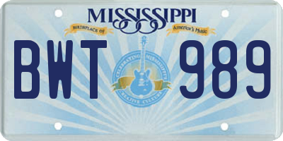 MS license plate BWT989
