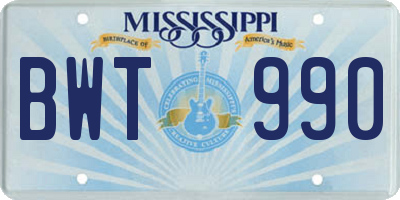 MS license plate BWT990