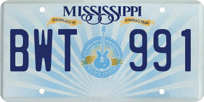 MS license plate BWT991