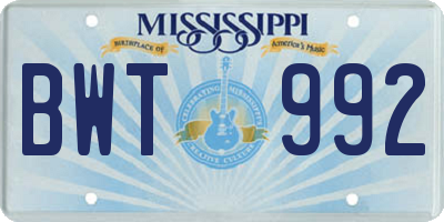 MS license plate BWT992