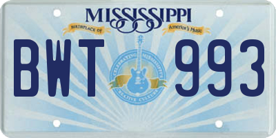 MS license plate BWT993