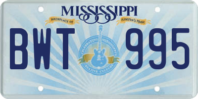 MS license plate BWT995