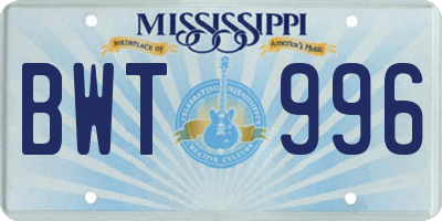 MS license plate BWT996