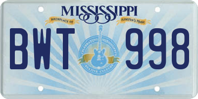 MS license plate BWT998