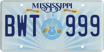 MS license plate BWT999