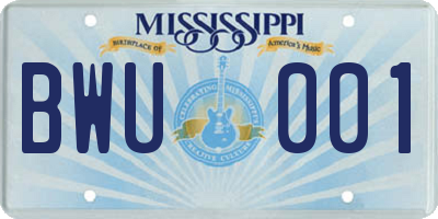 MS license plate BWU001
