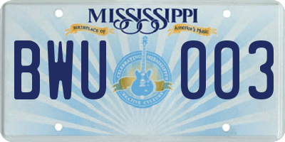MS license plate BWU003