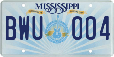 MS license plate BWU004
