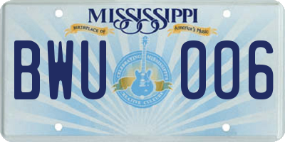 MS license plate BWU006