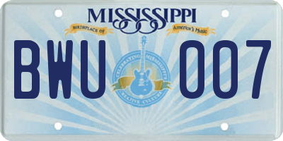 MS license plate BWU007