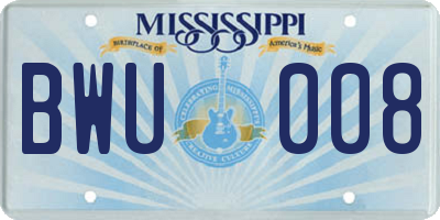 MS license plate BWU008