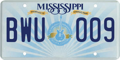 MS license plate BWU009