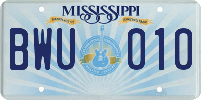 MS license plate BWU010