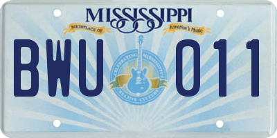 MS license plate BWU011
