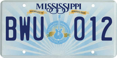 MS license plate BWU012
